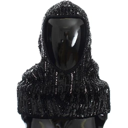 Black Knitted Sequin Hood Scarf Hat