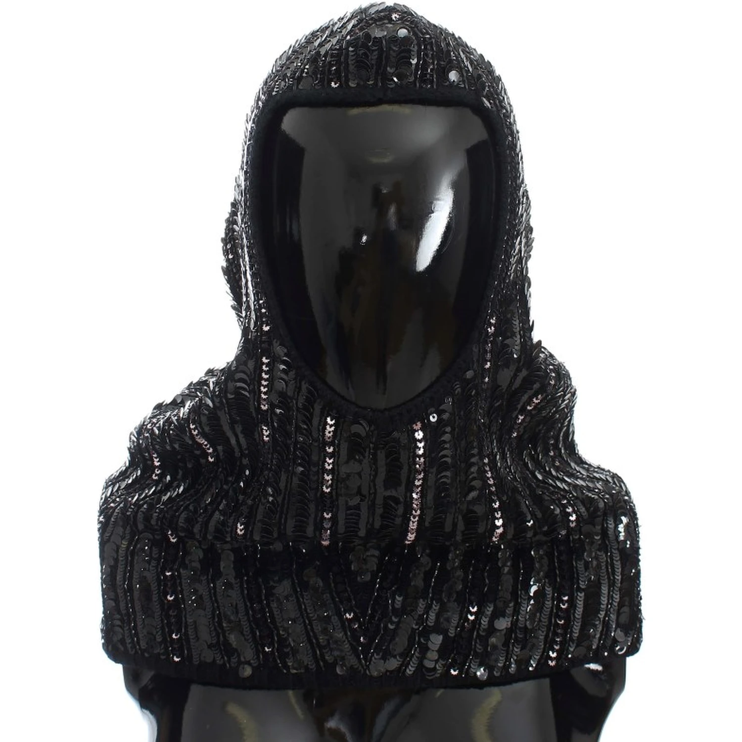 Black Knitted Sequin Hood Scarf Hat