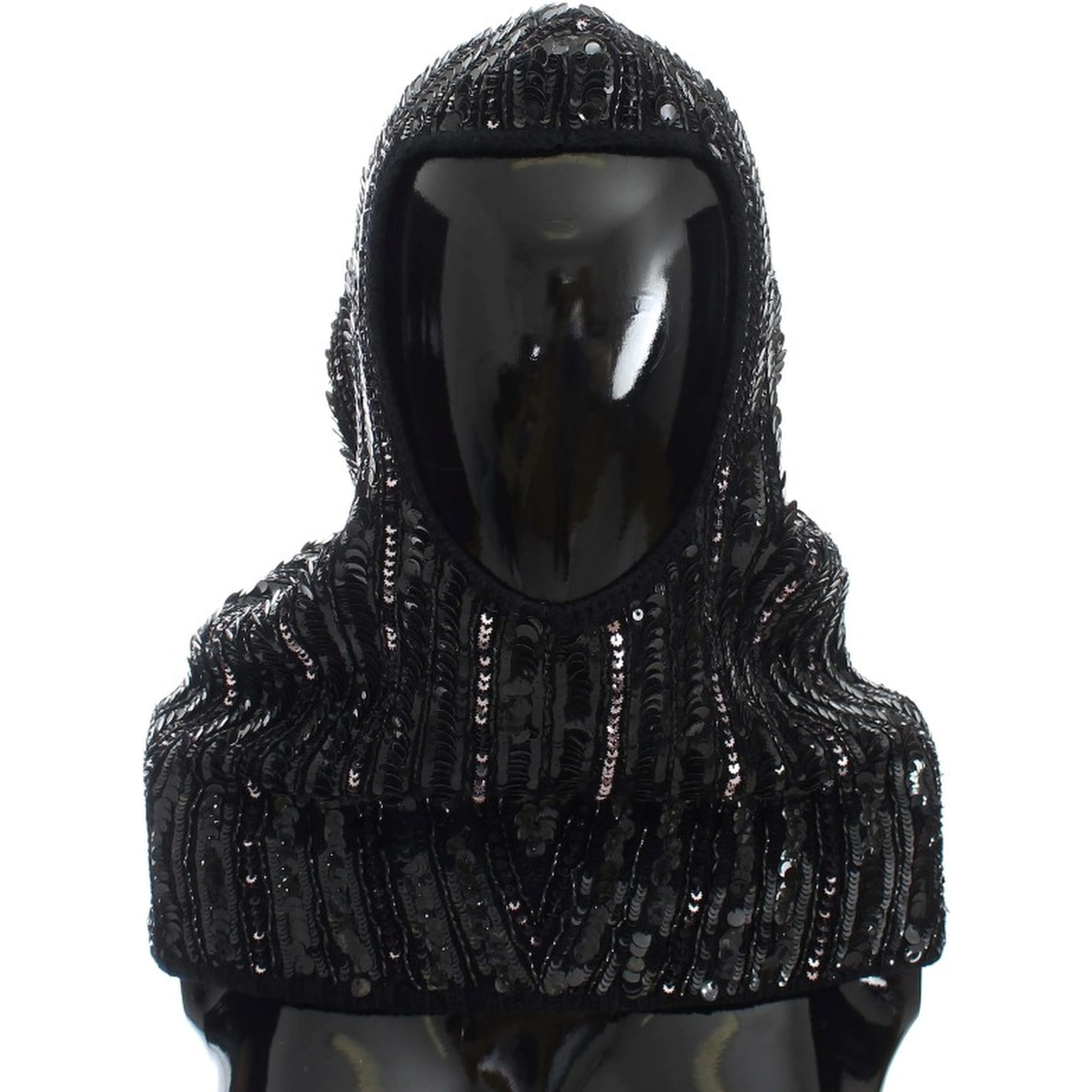 Black Knitted Sequin Hood Scarf Hat