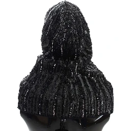 Black Knitted Sequin Hood Scarf Hat