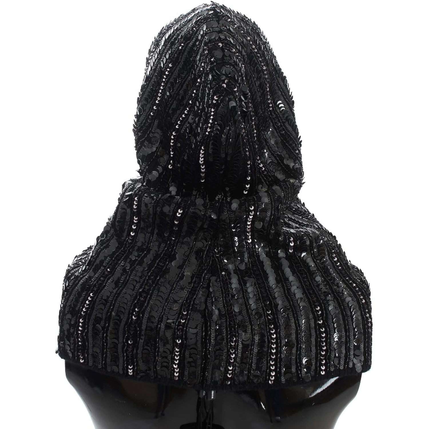 Black Knitted Sequin Hood Scarf Hat