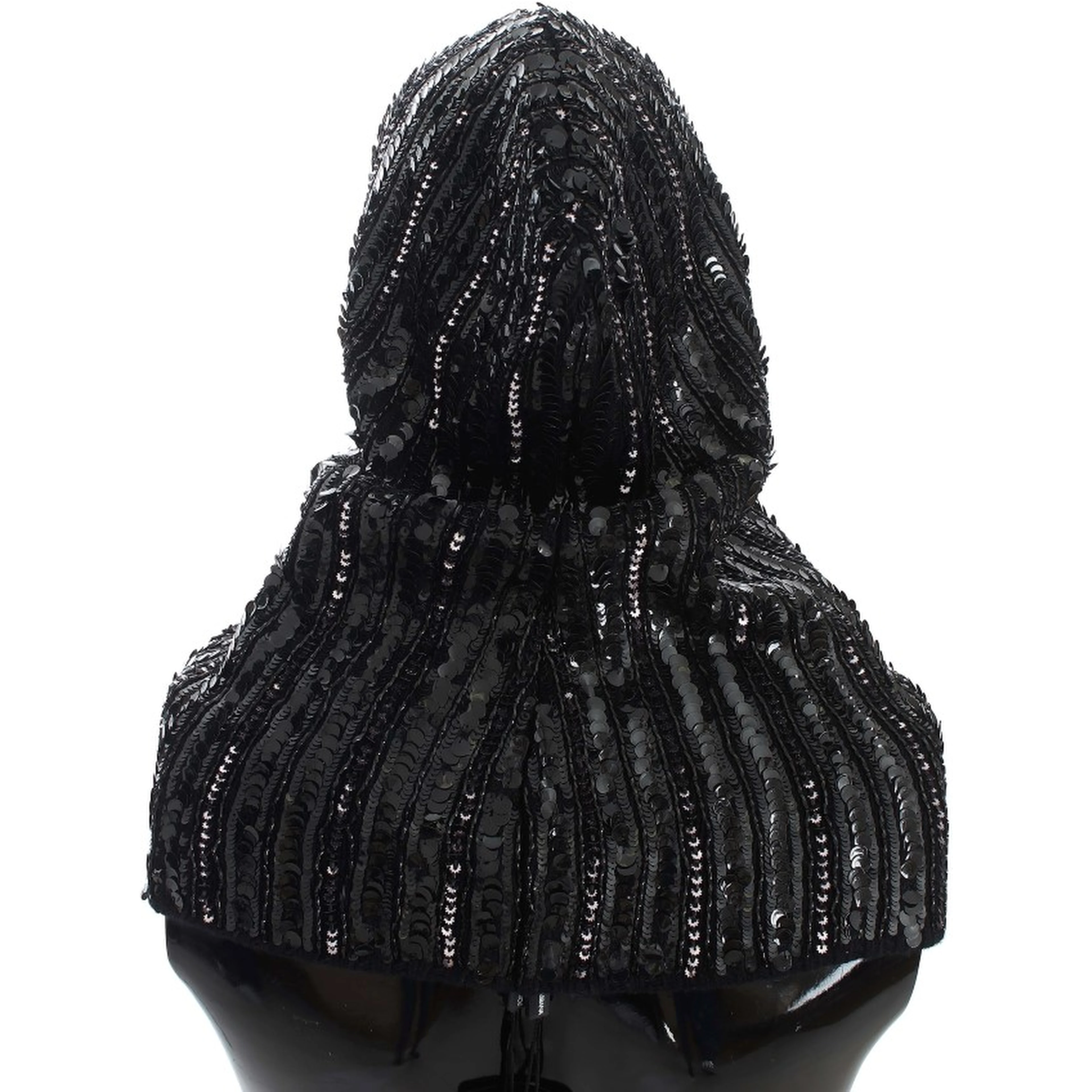 Black Knitted Sequin Hood Scarf Hat