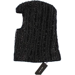 Black Knitted Sequin Hood Scarf Hat