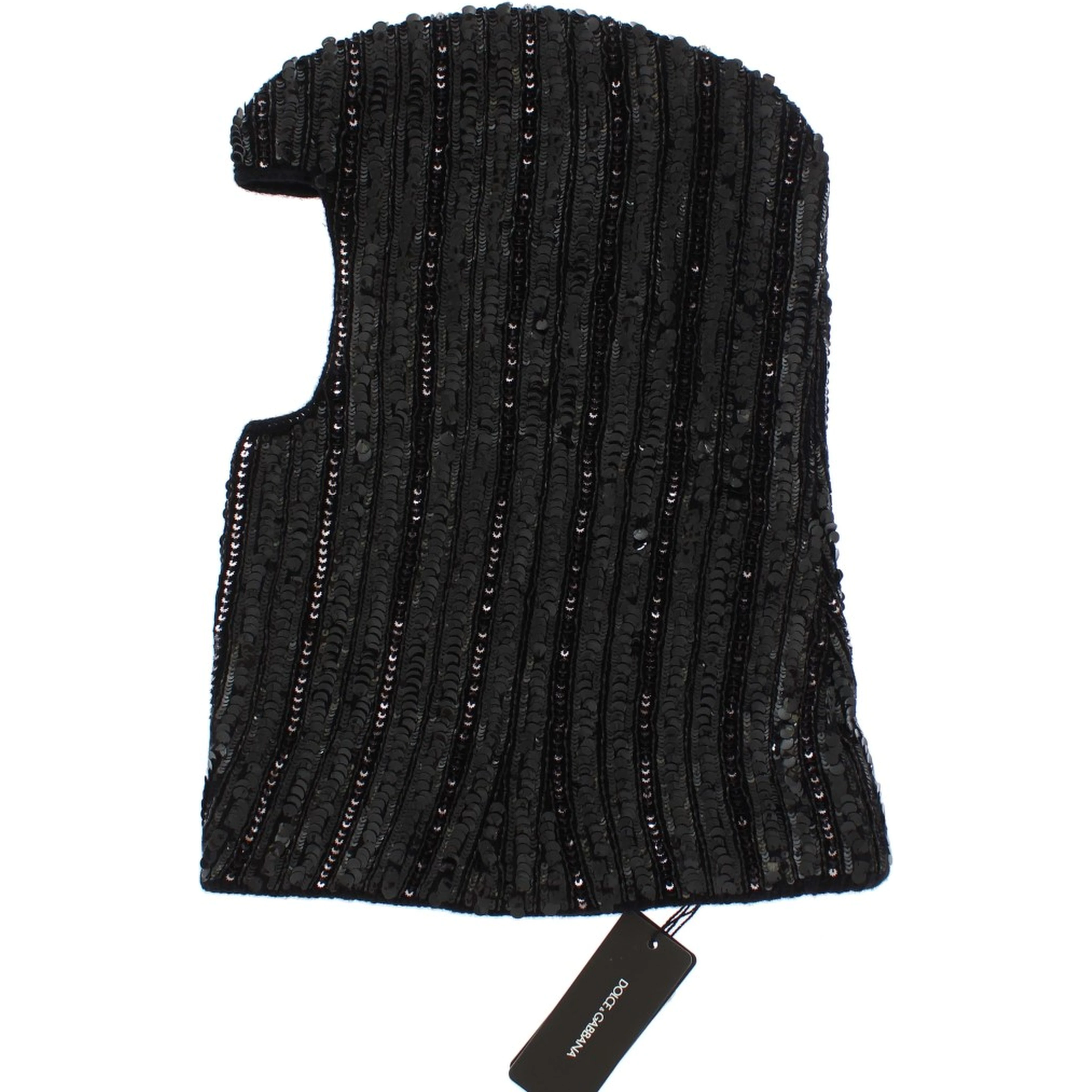 Black Knitted Sequin Hood Scarf Hat