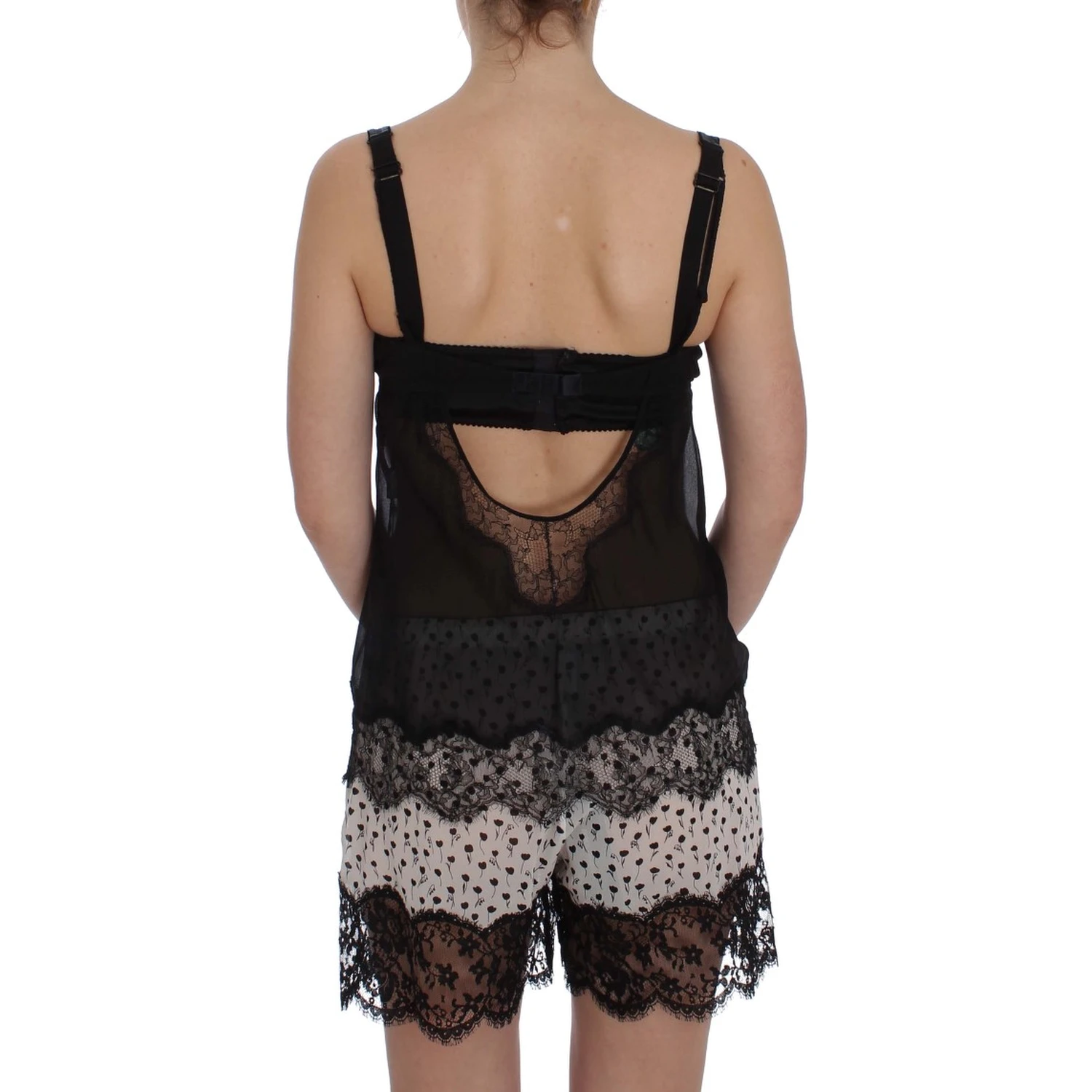 Black Silk Floral Lace Lingerie Top