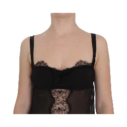 Black Silk Floral Lace Lingerie Top