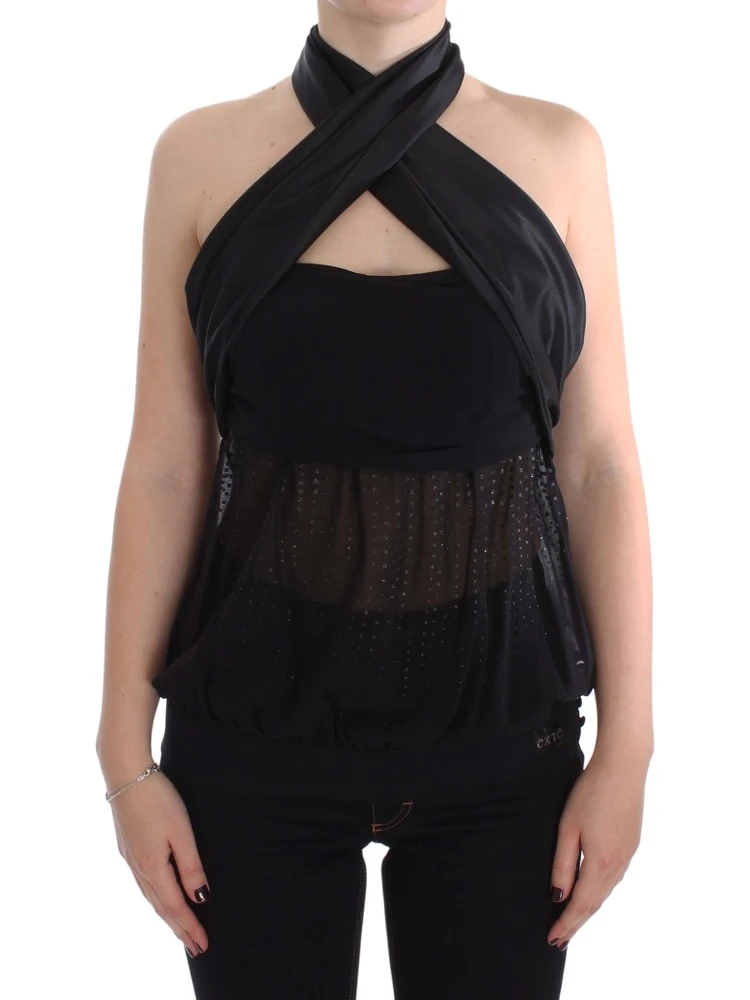 Black Neck Wrap Top Blouse