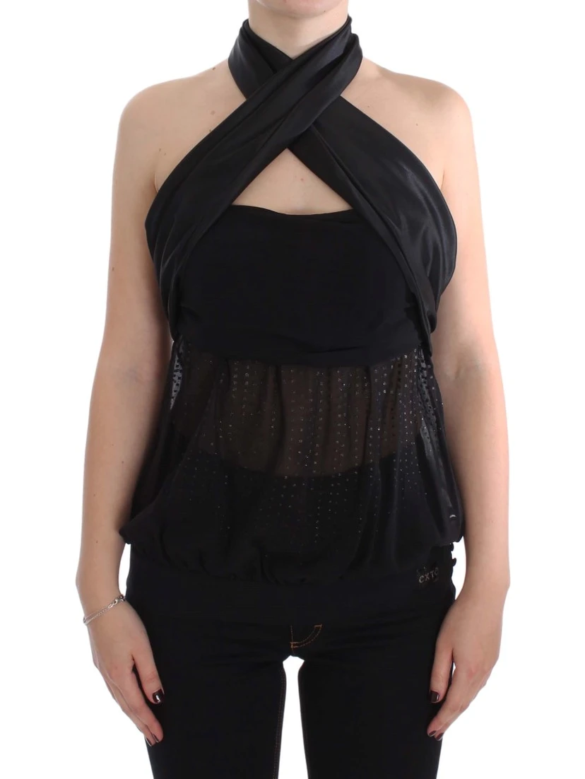 Black Neck Wrap Top Blouse