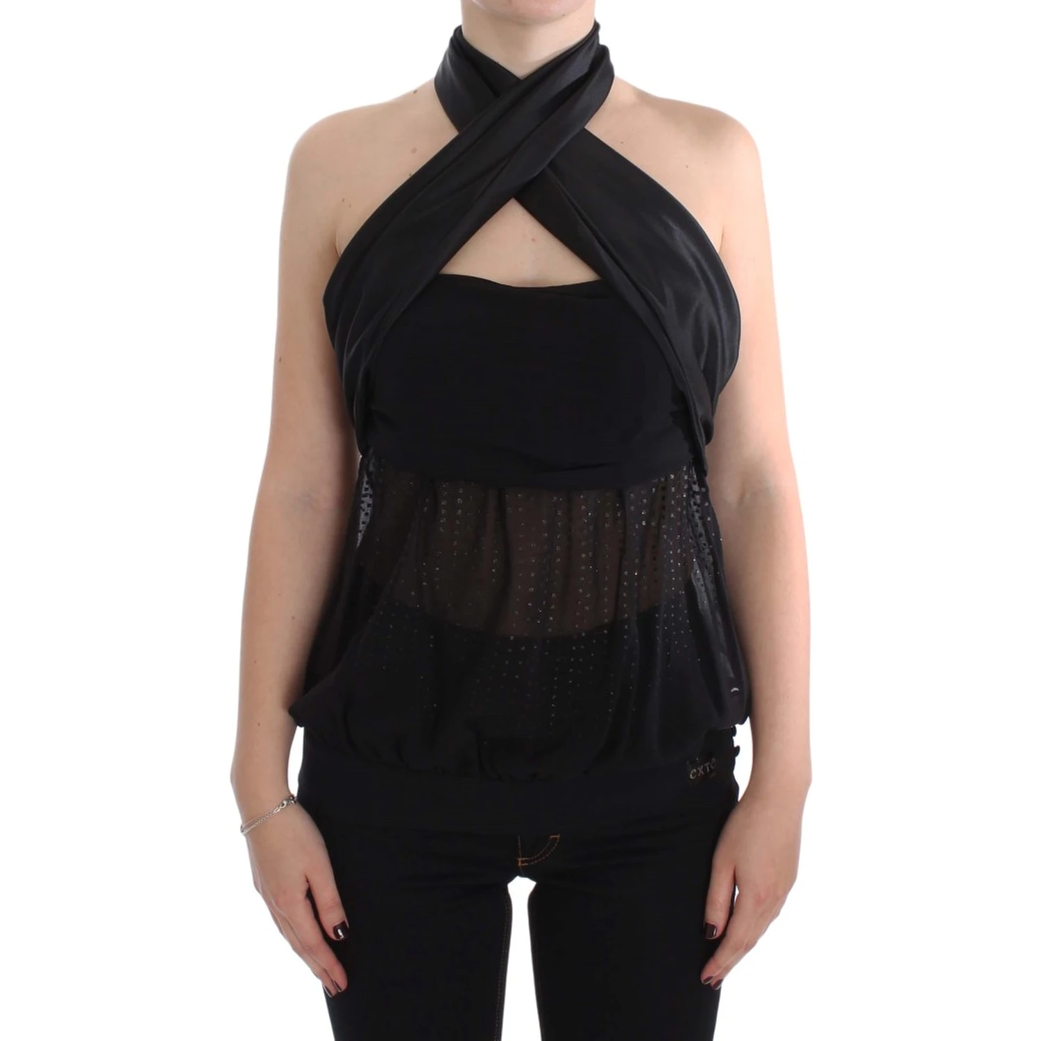 Black Neck Wrap Top Blouse