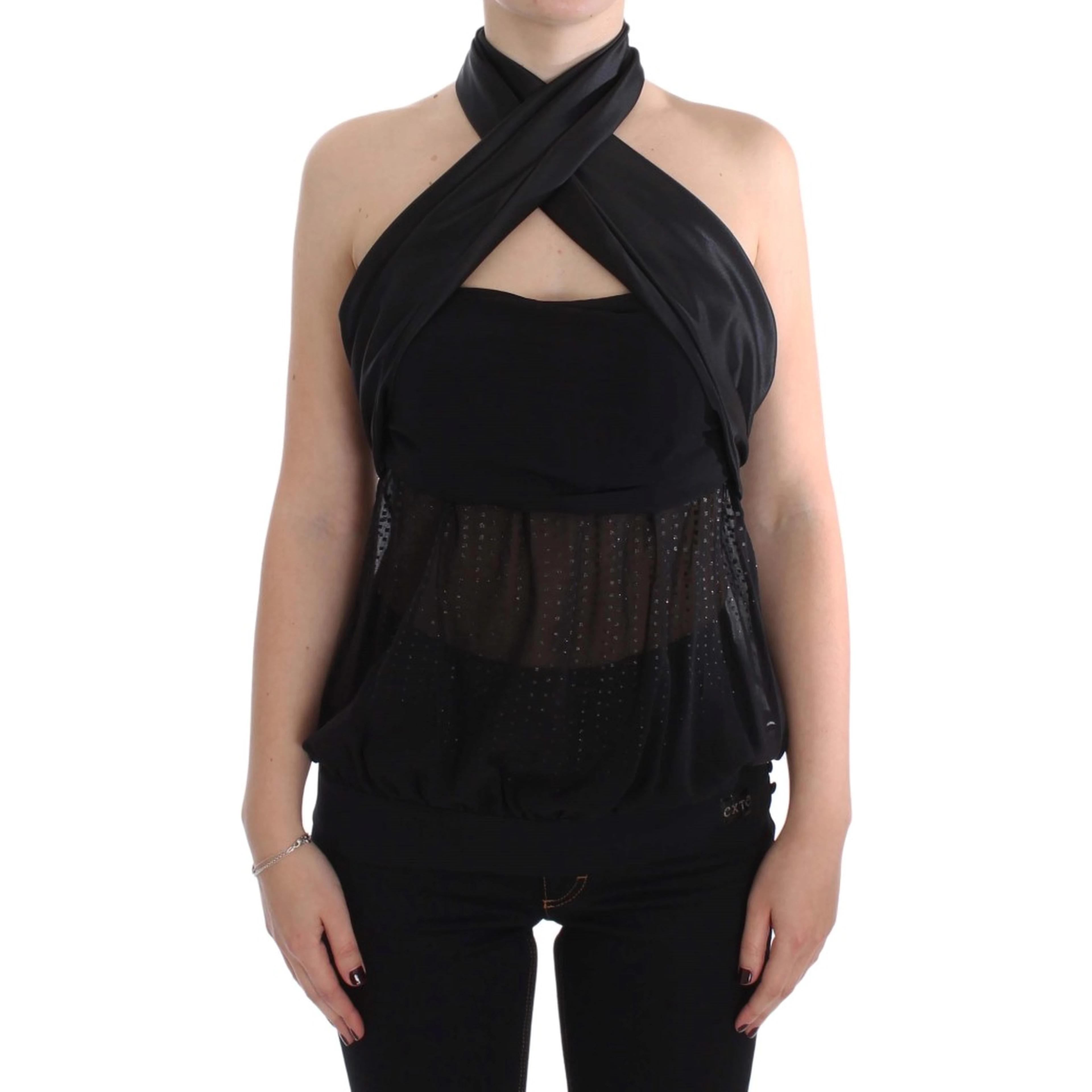 Black Neck Wrap Top Blouse