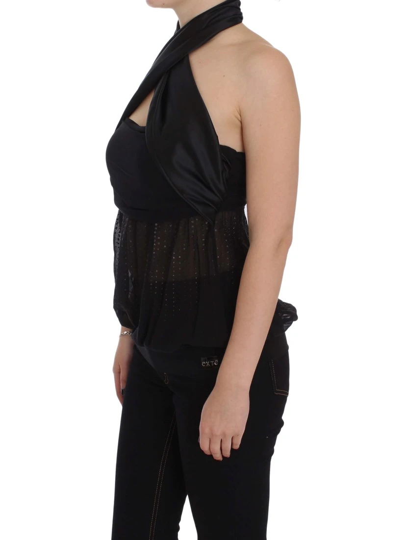 Black Neck Wrap Top Blouse