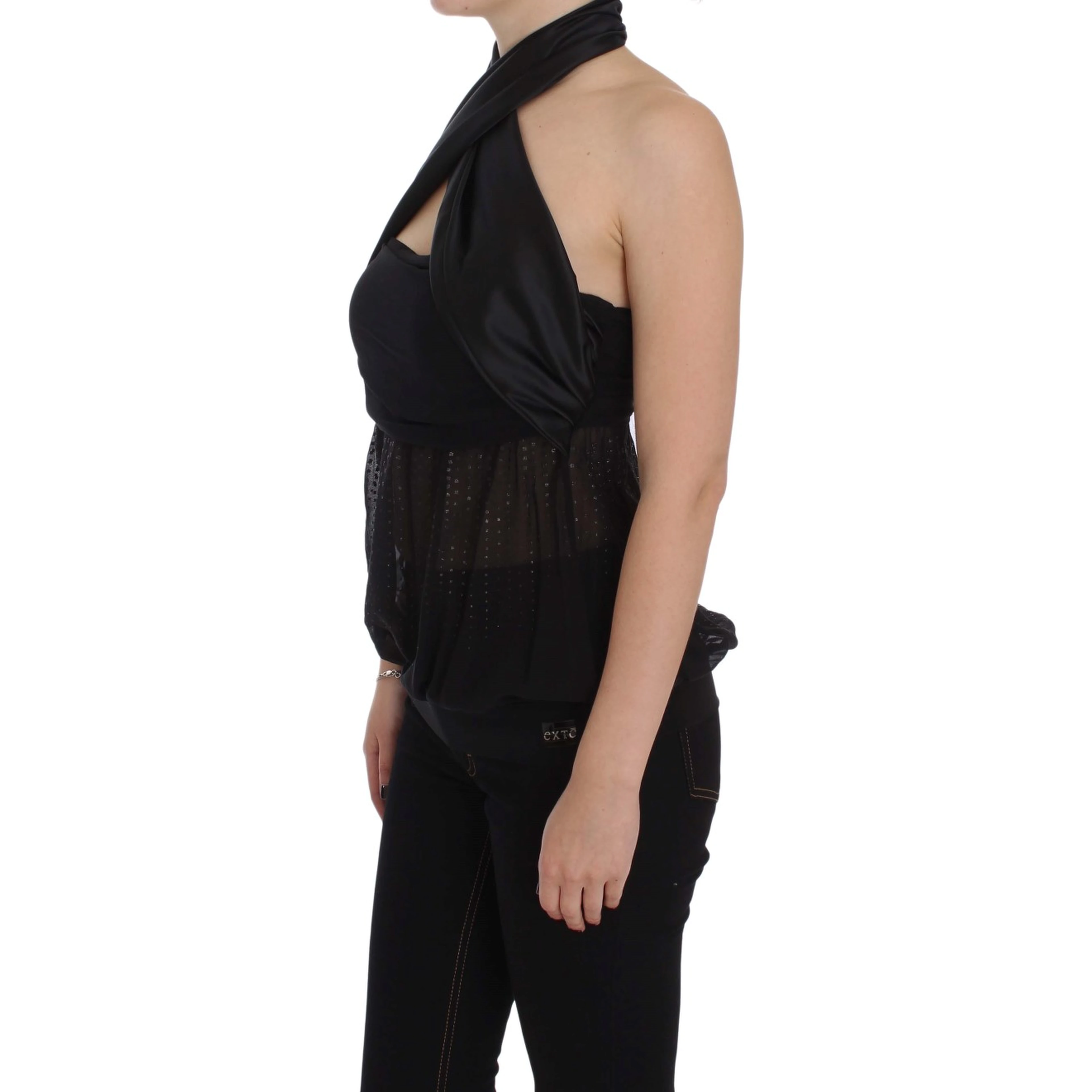 Black Neck Wrap Top Blouse