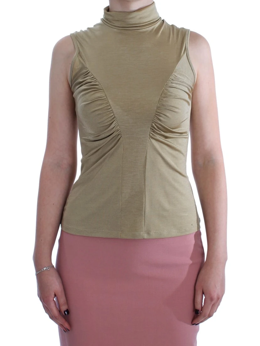 Gold Nylon Turtleneck Top Blouse