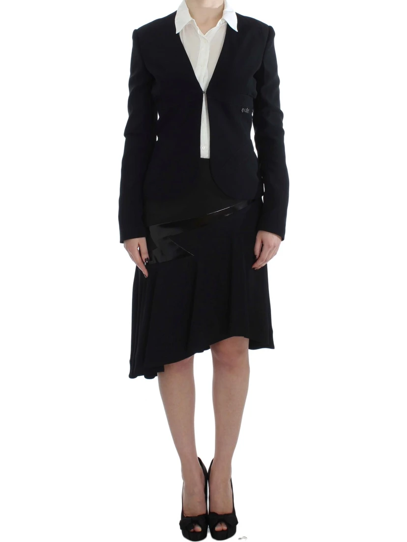 Black Blue Two Piece Suit Skirt & Blazer