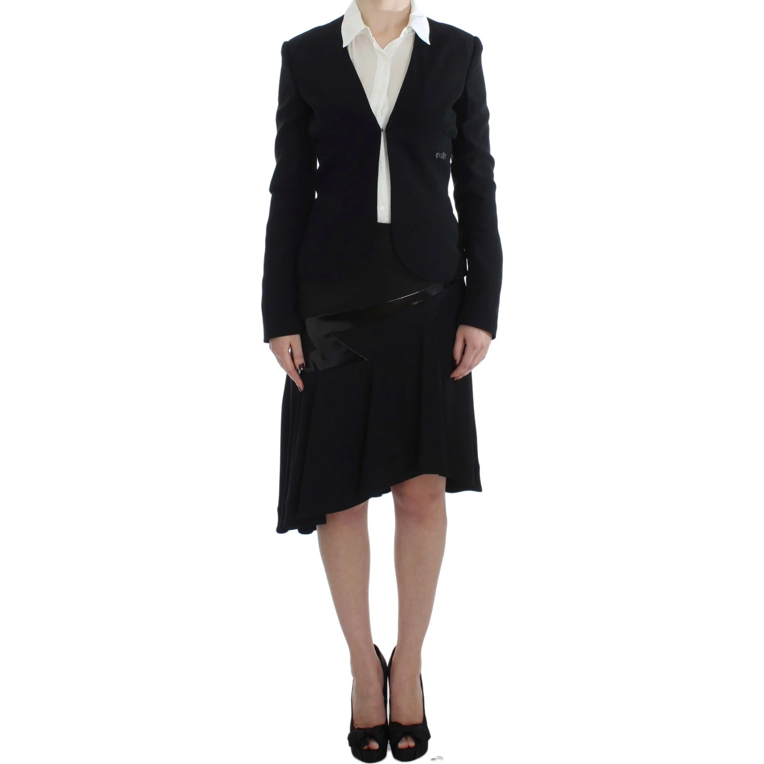 Black Blue Two Piece Suit Skirt & Blazer