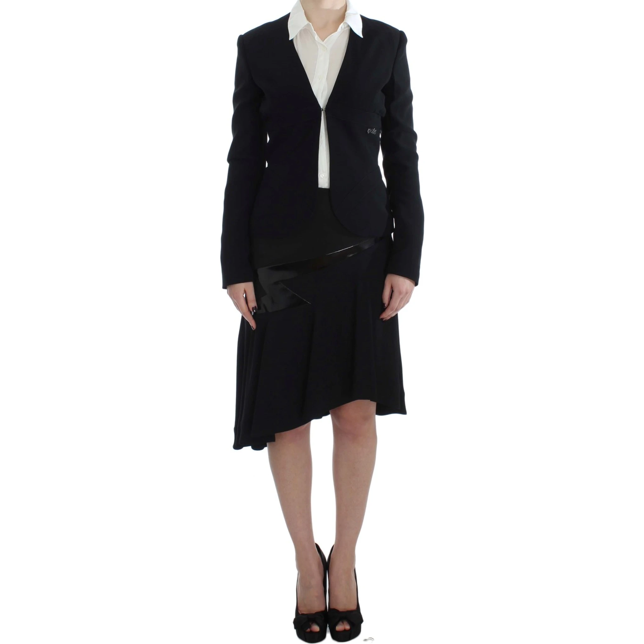 Black Blue Two Piece Suit Skirt & Blazer