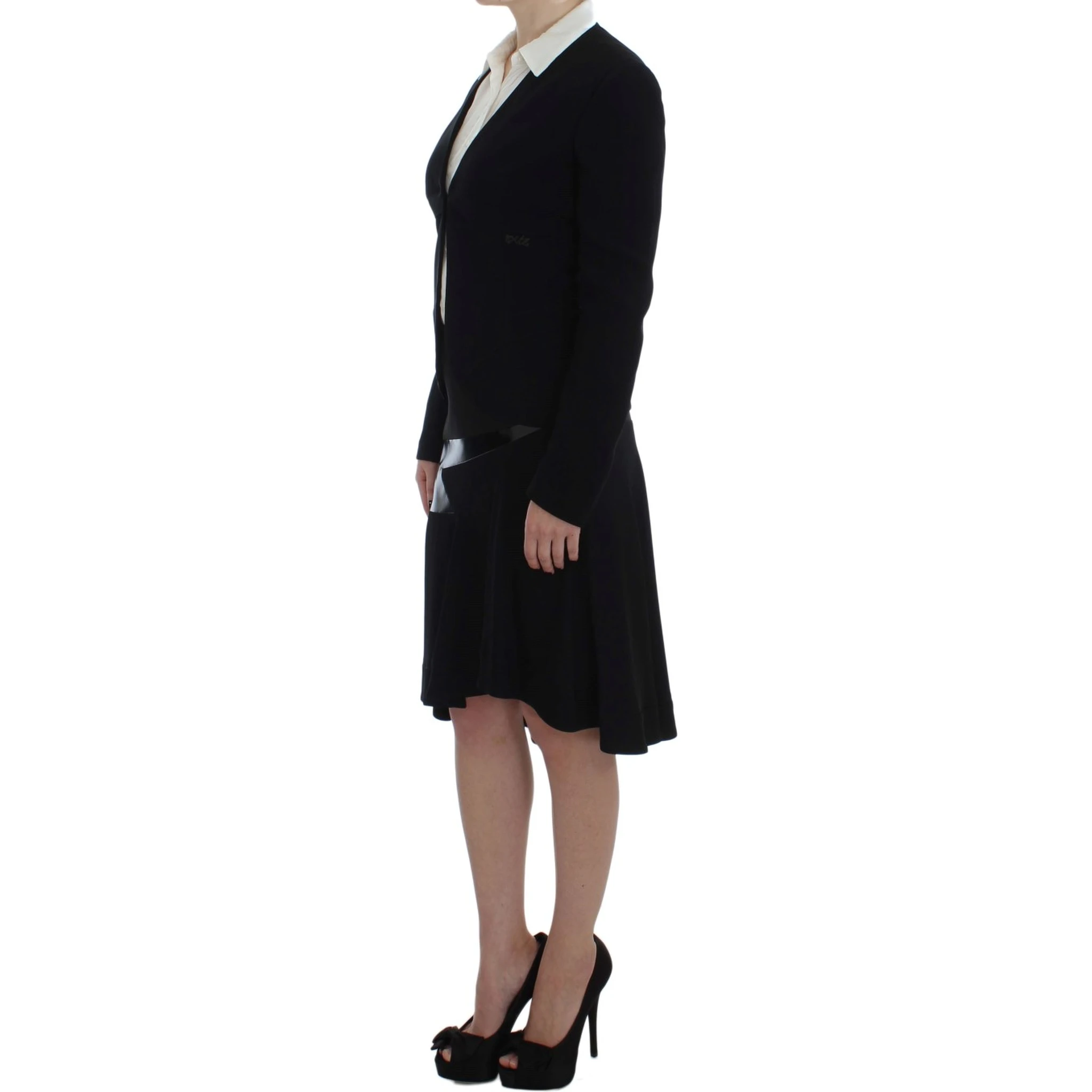 Black Blue Two Piece Suit Skirt & Blazer