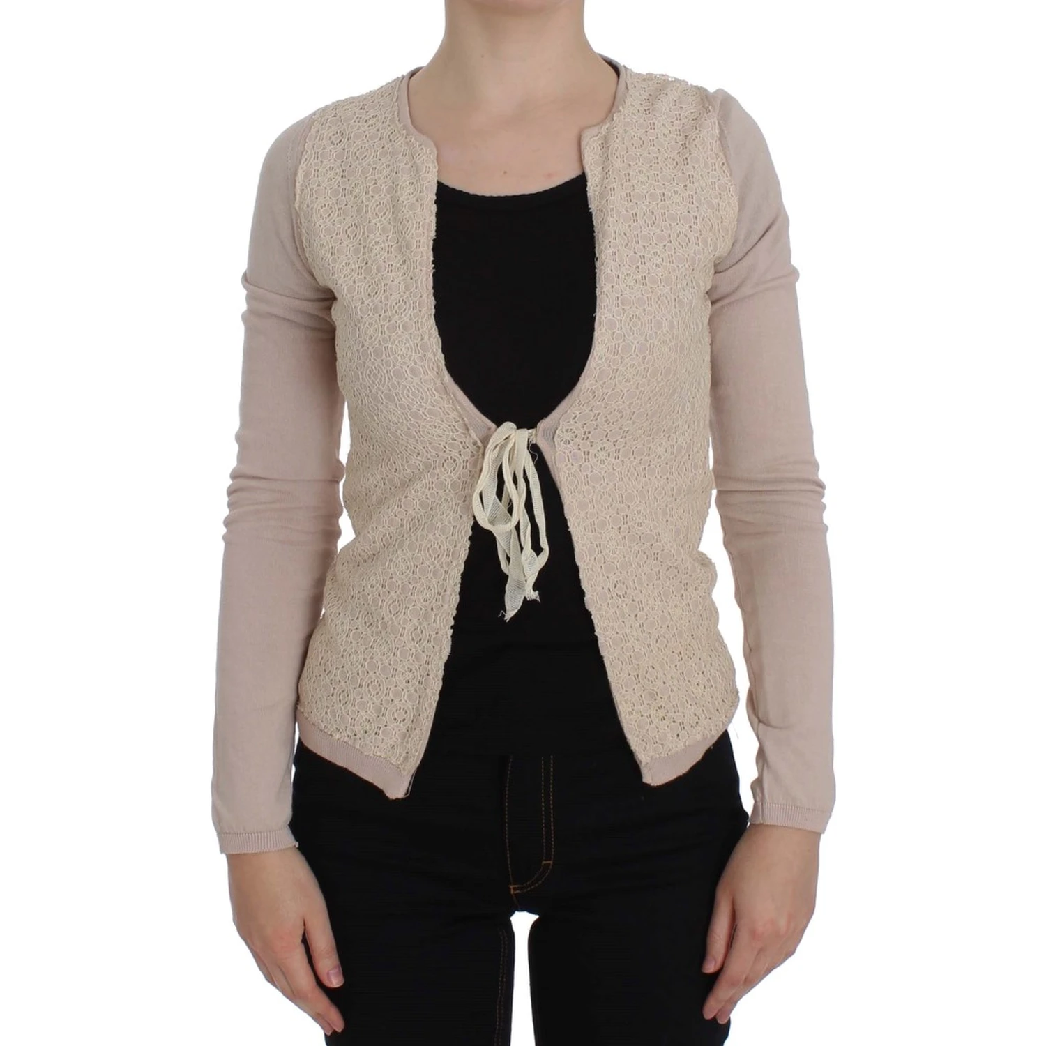 Pink Floral Lace Wrap Sweater