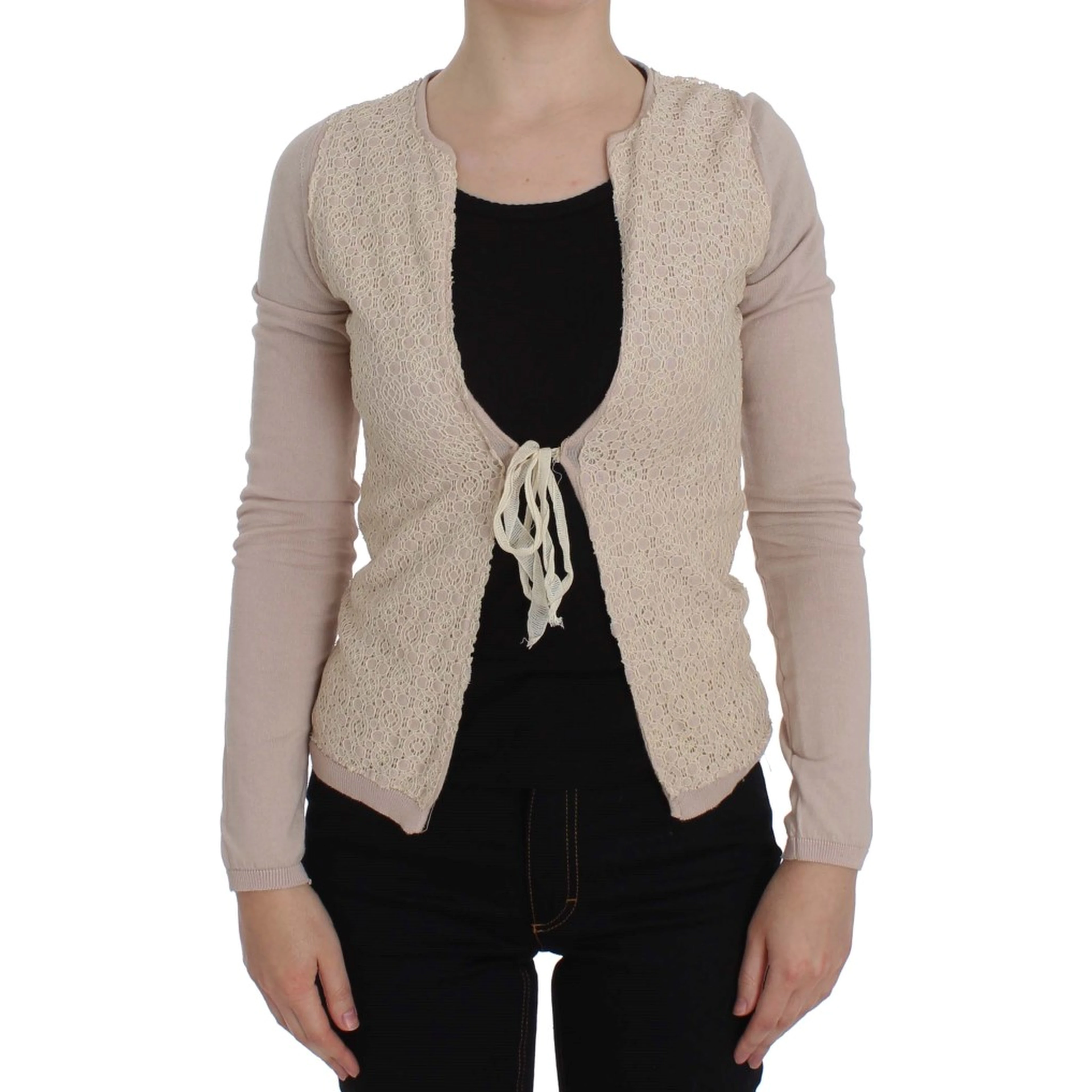 Pink Floral Lace Wrap Sweater