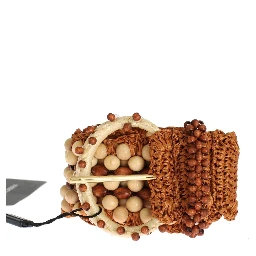 Brown Raffia Wood Beaded Wide Waist Belt