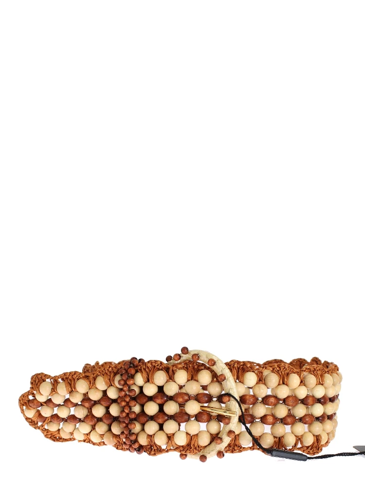 Brown Raffia Wood Beaded Wide Waist Belt alternative