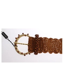 Brown Raffia Wood Beaded Wide Waist Belt