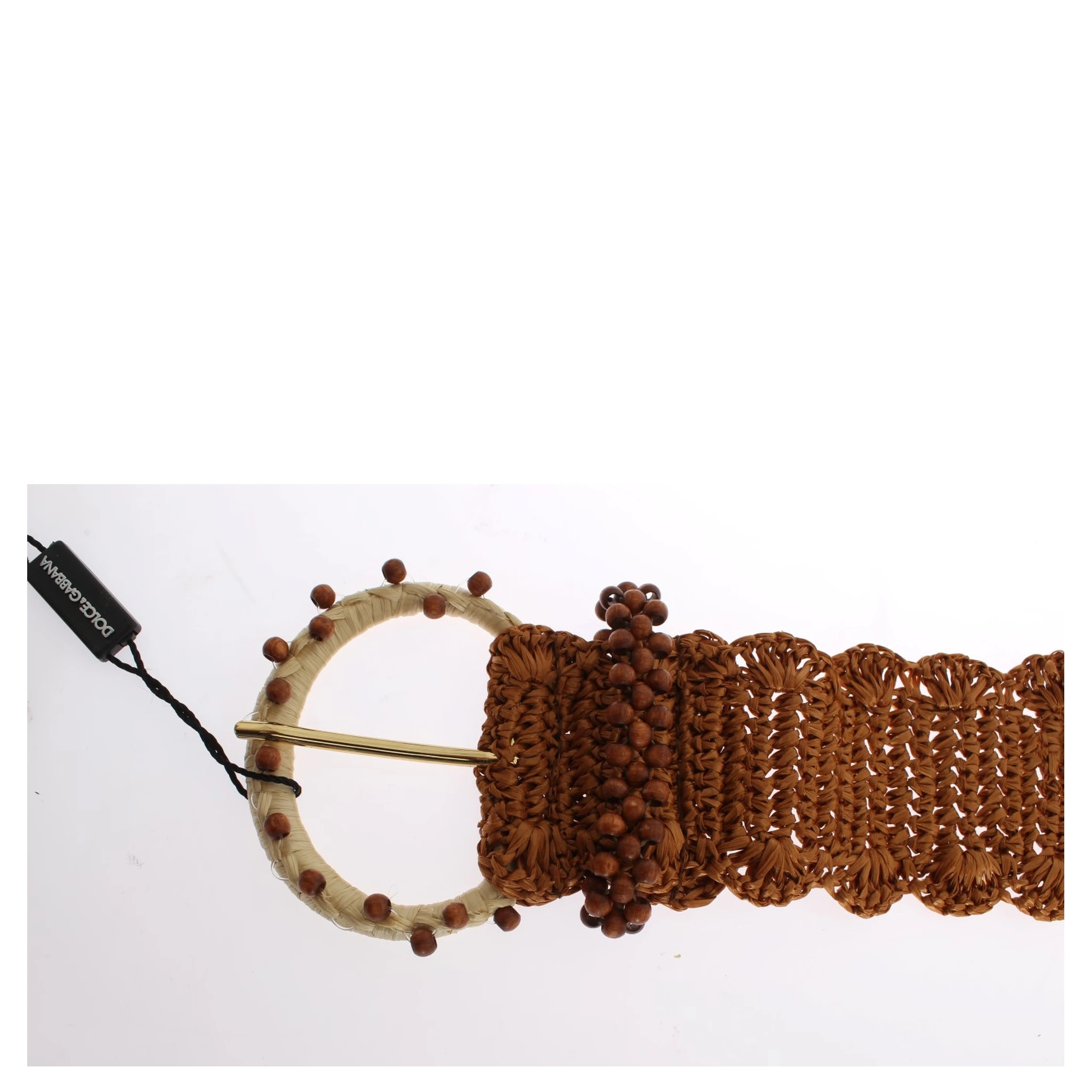 Brown Raffia Wood Beaded Wide Waist Belt