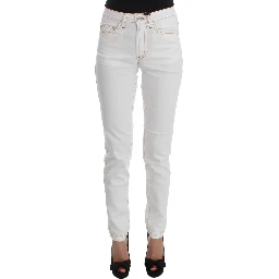 White Cotton Blend Slim Fit Jeans