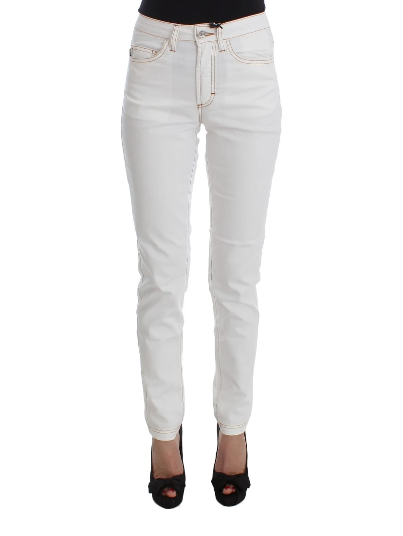 White Cotton Blend Slim Fit Jeans