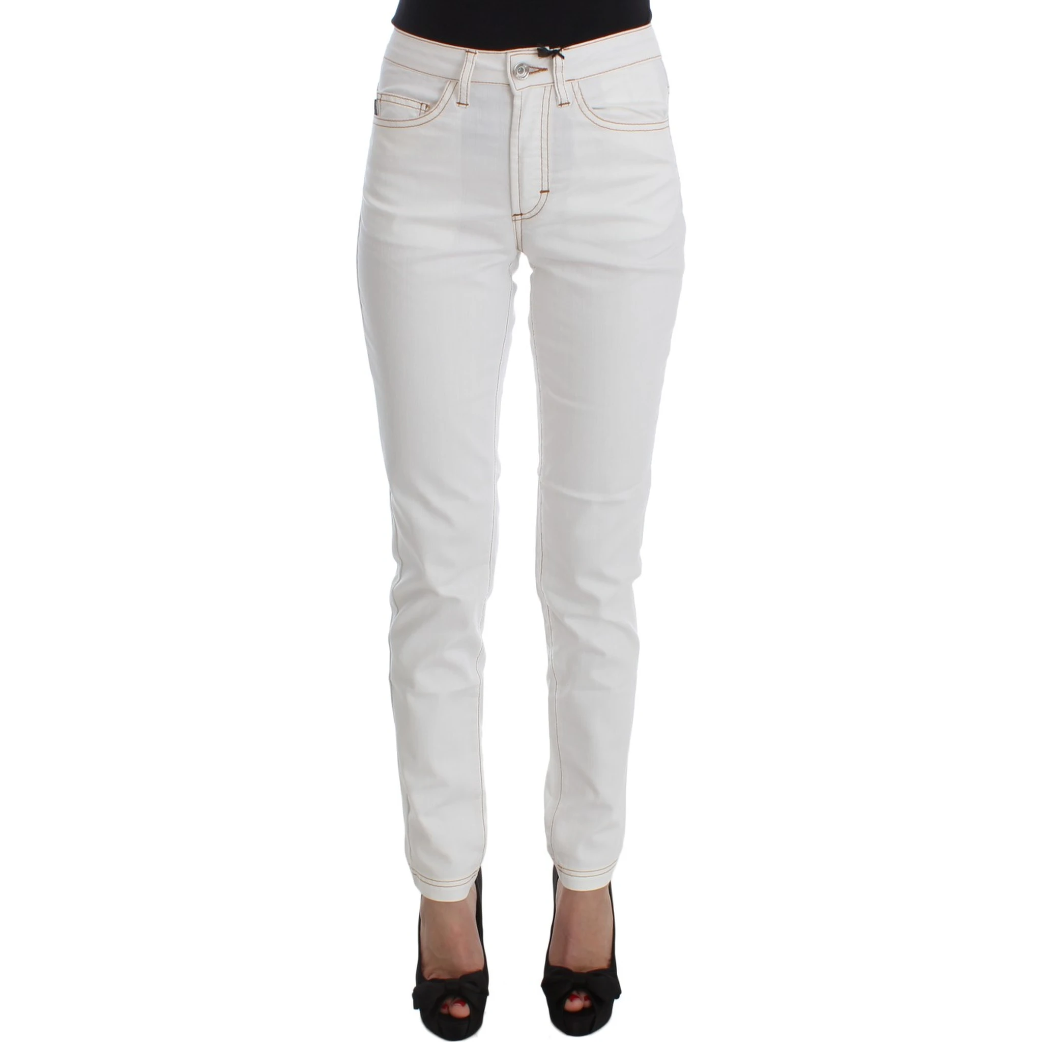 White Cotton Blend Slim Fit Jeans
