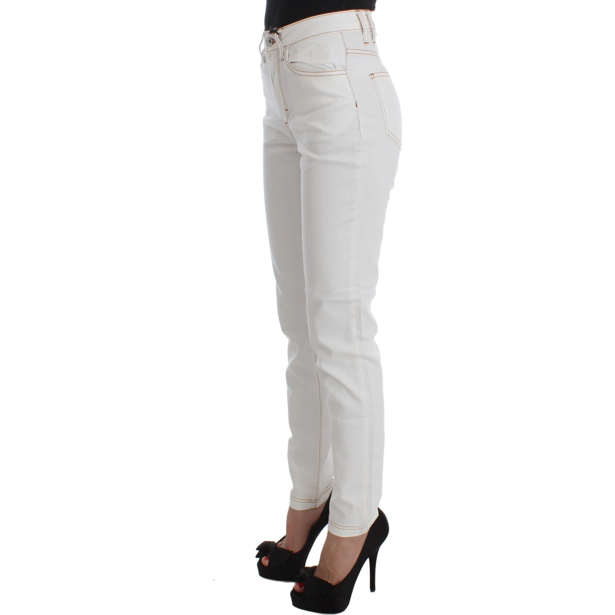 White Cotton Blend Slim Fit Jeans