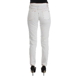 White Cotton Blend Slim Fit Jeans