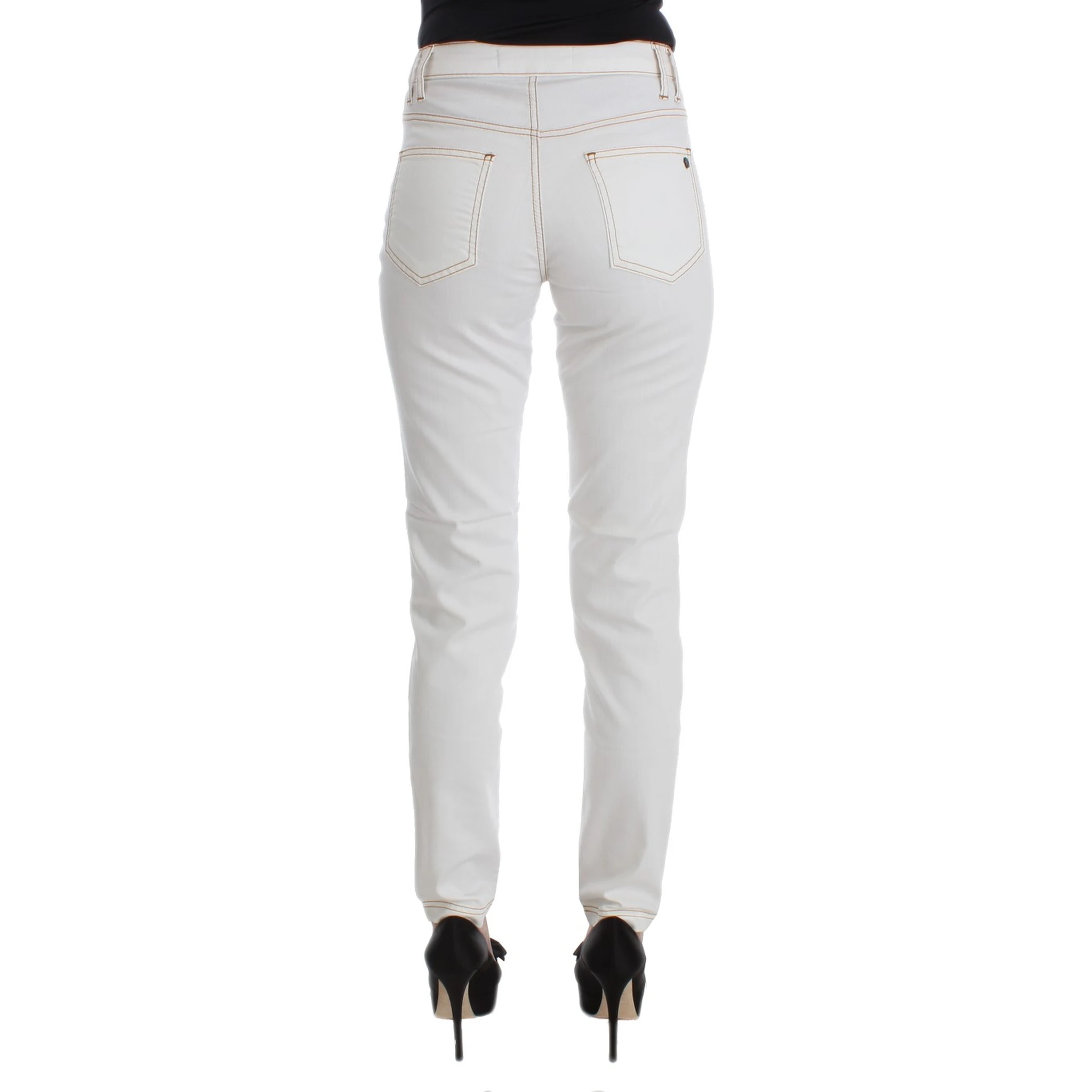 White Cotton Blend Slim Fit Jeans