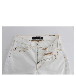 White Cotton Blend Slim Fit Jeans