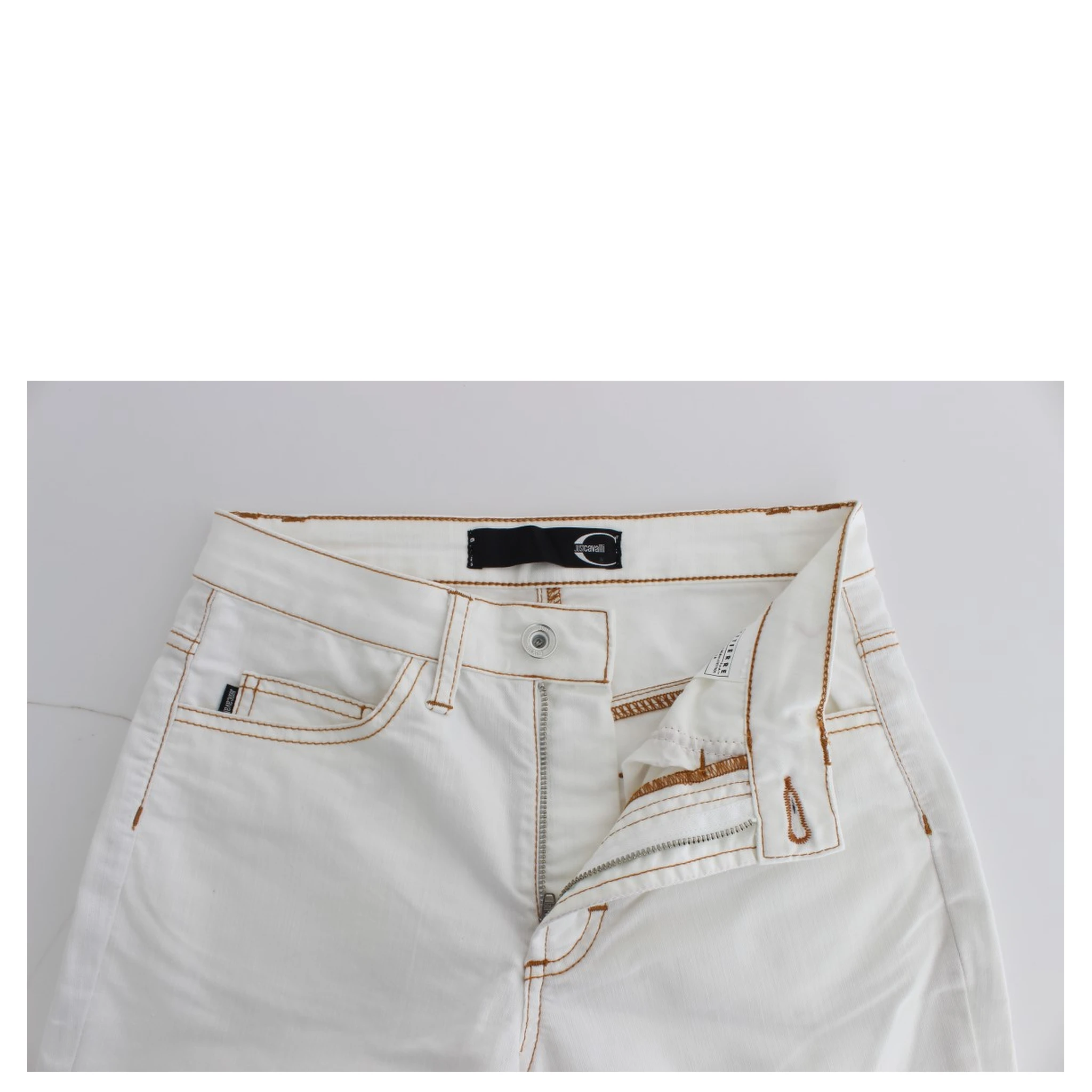 White Cotton Blend Slim Fit Jeans