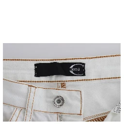 White Cotton Blend Slim Fit Jeans