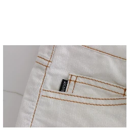 White Cotton Blend Slim Fit Jeans