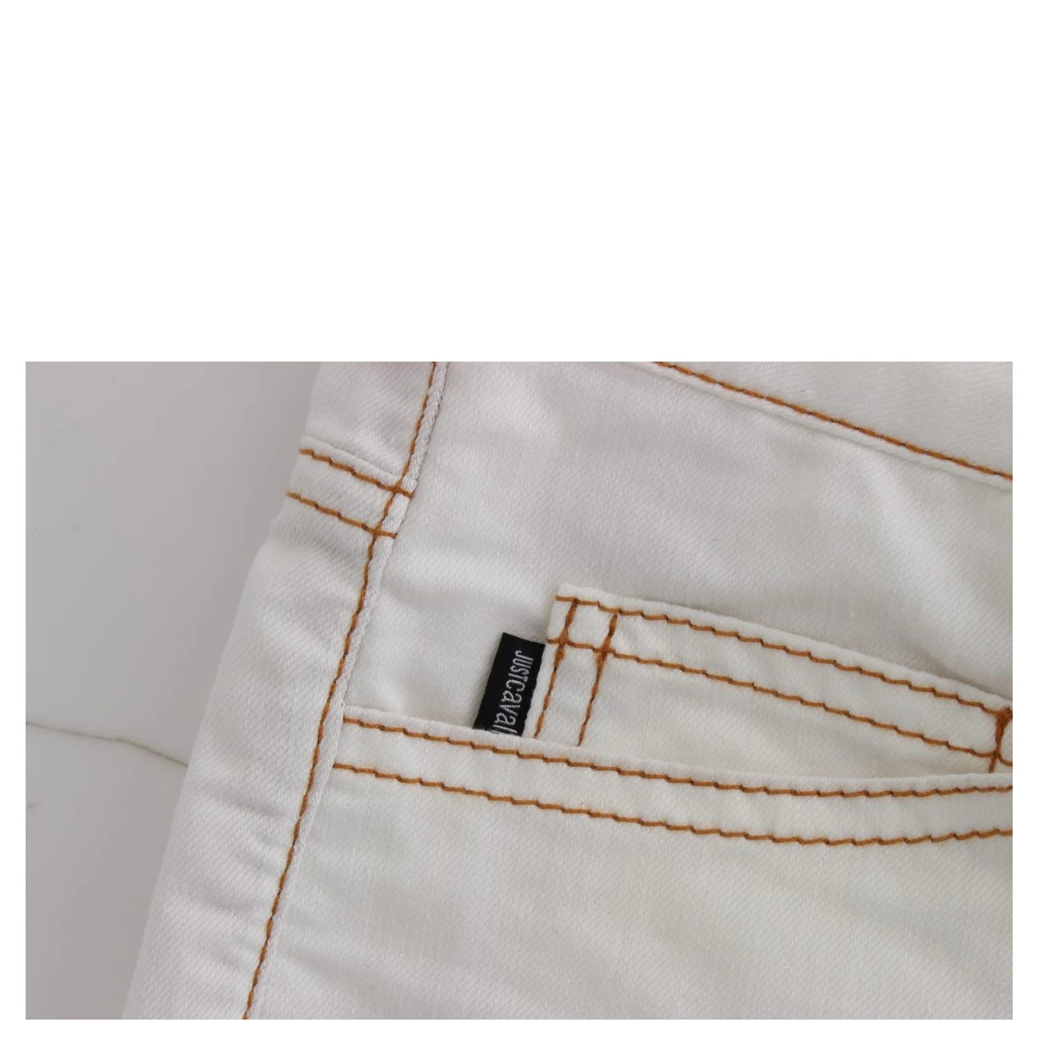 White Cotton Blend Slim Fit Jeans
