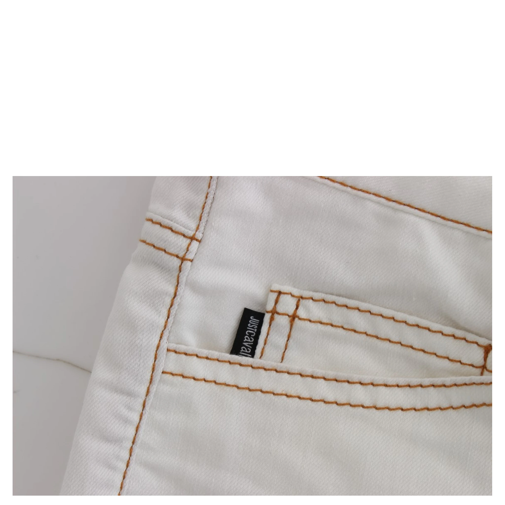 White Cotton Blend Slim Fit Jeans