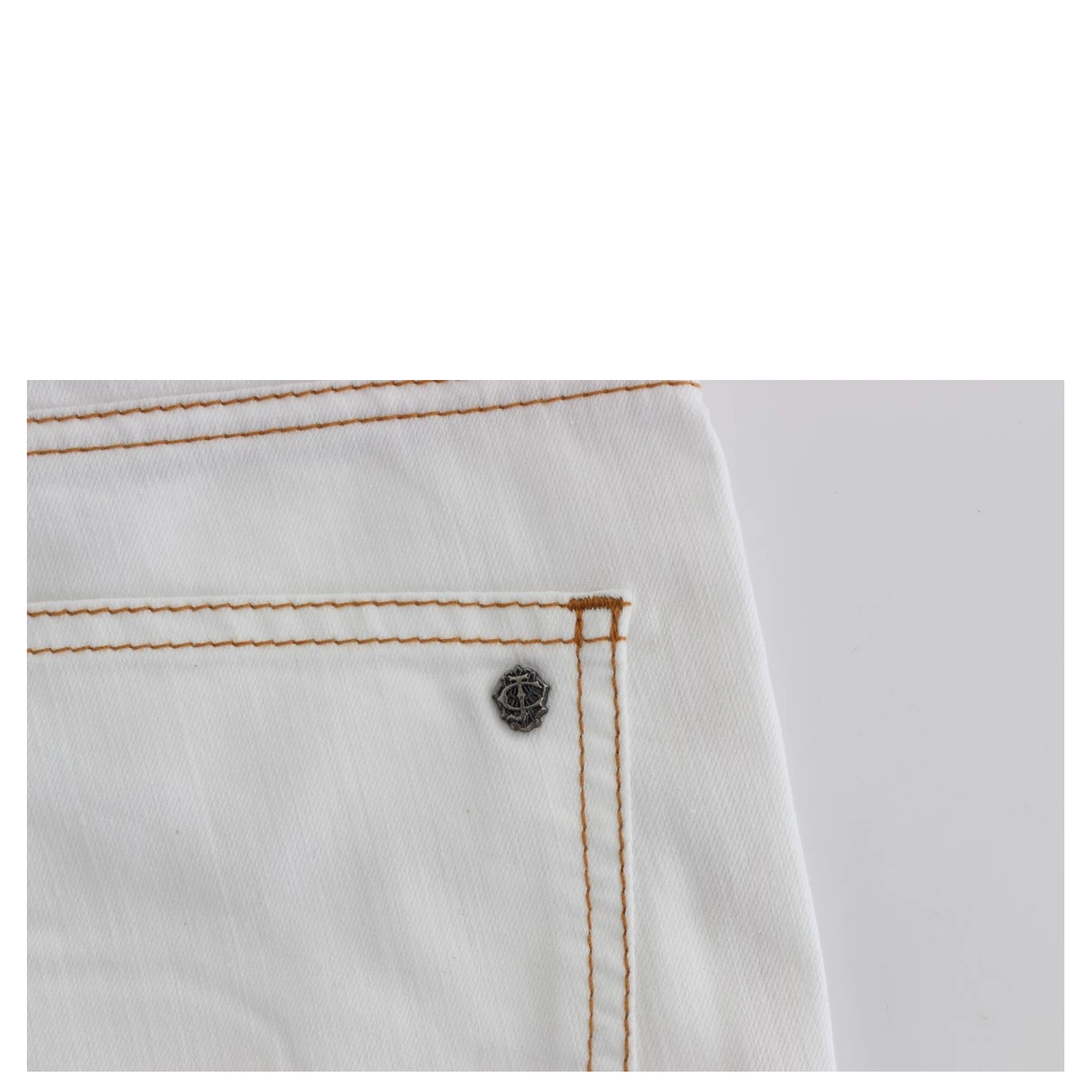 White Cotton Blend Slim Fit Jeans