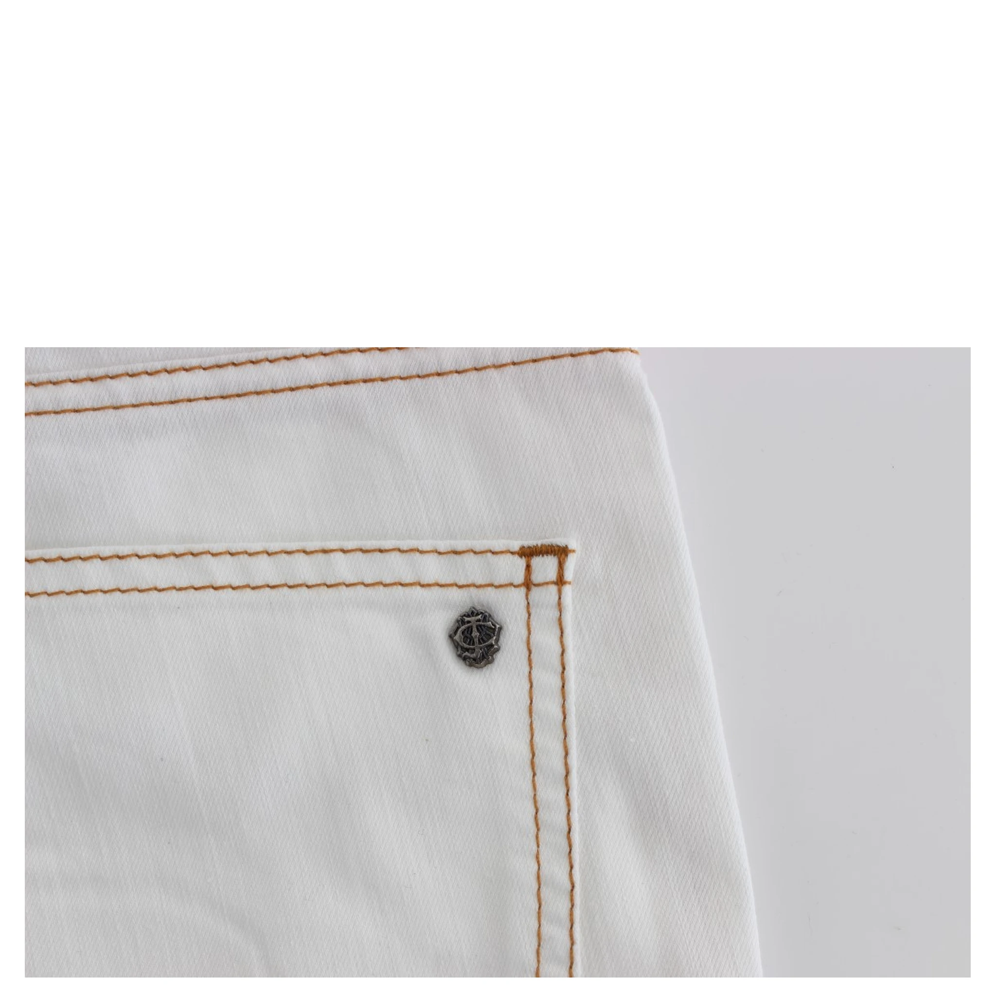 White Cotton Blend Slim Fit Jeans