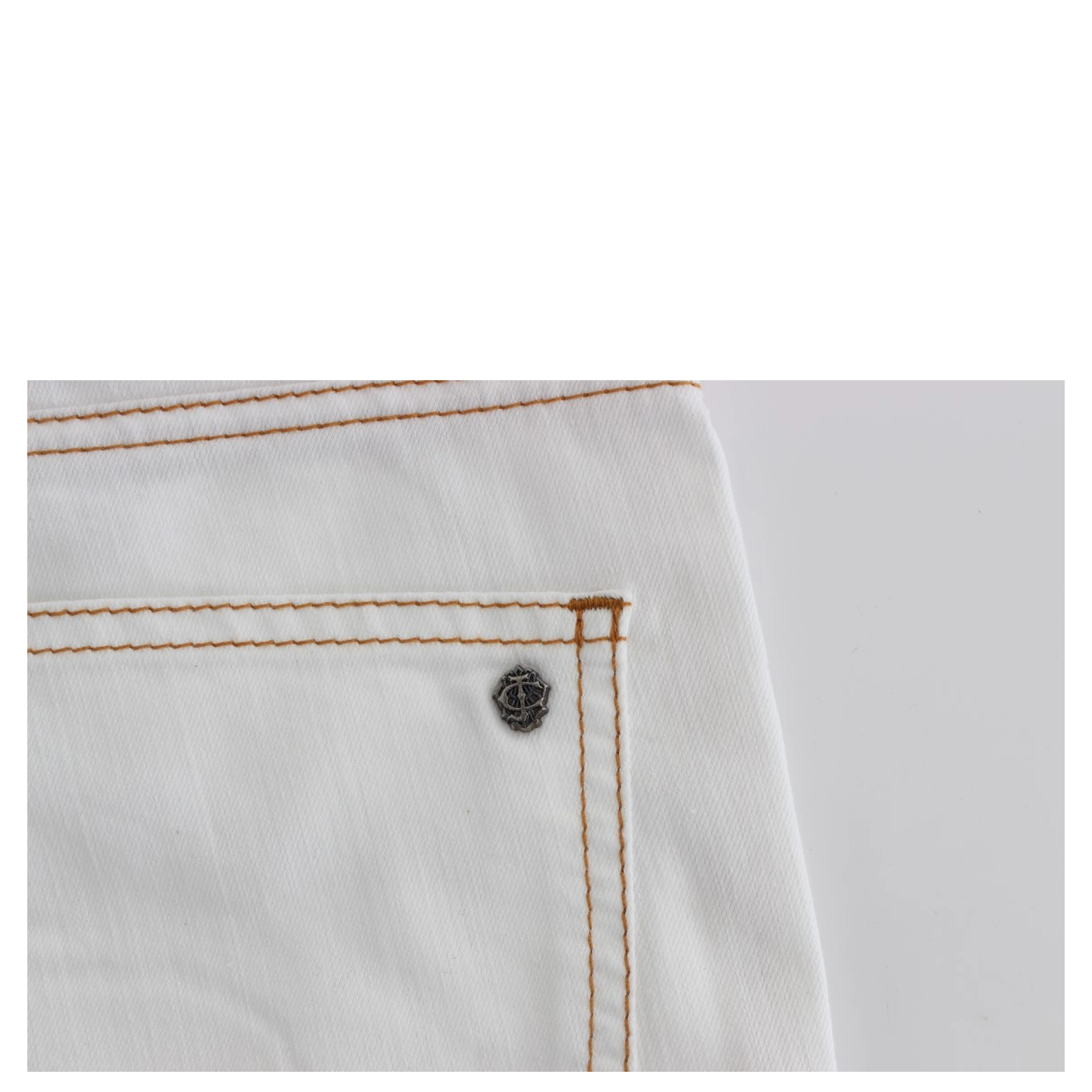 White Cotton Blend Slim Fit Jeans