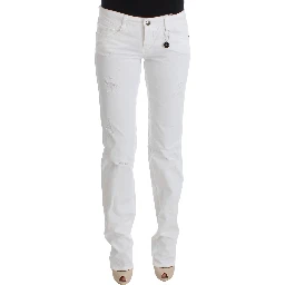 White Cotton Slim Fit Denim Bootcut Jeans