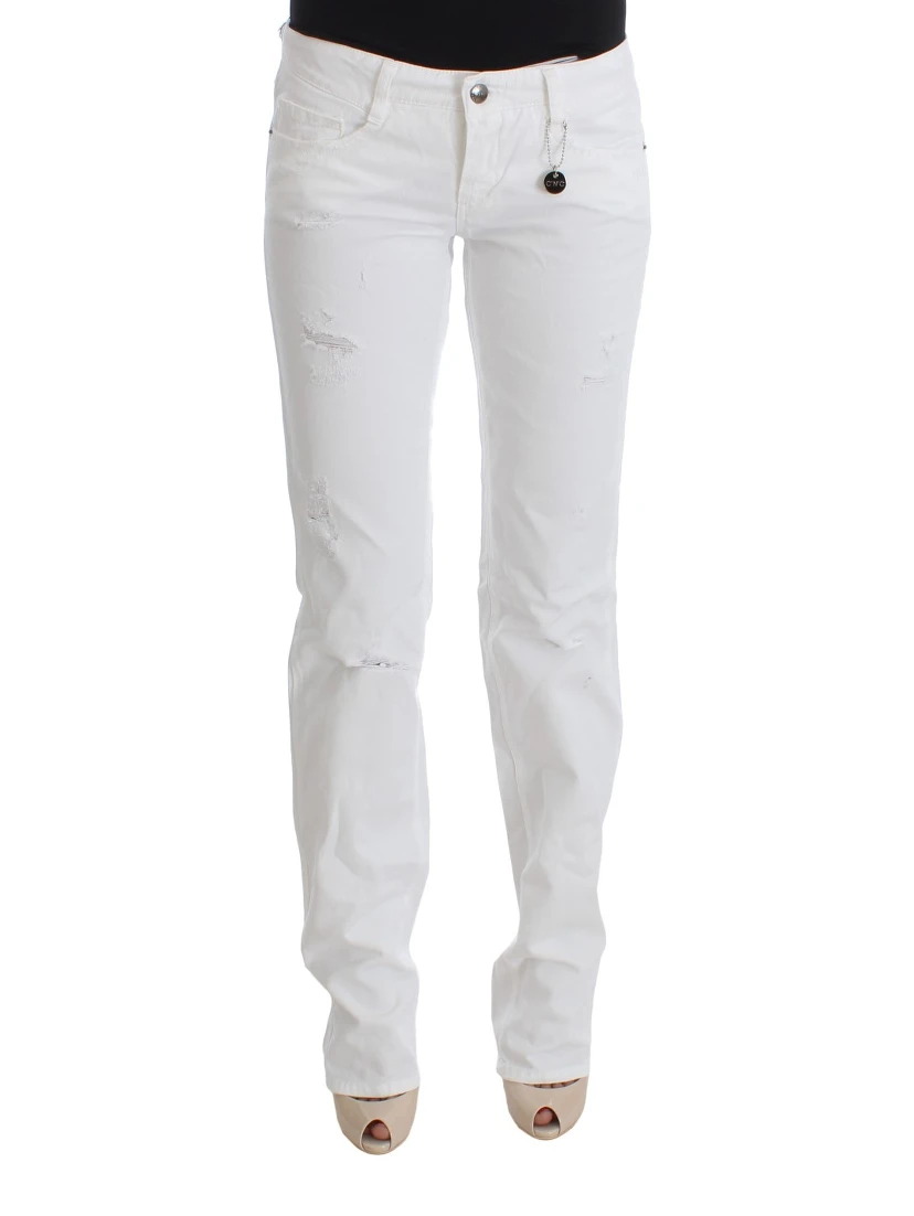 White Cotton Slim Fit Denim Bootcut Jeans