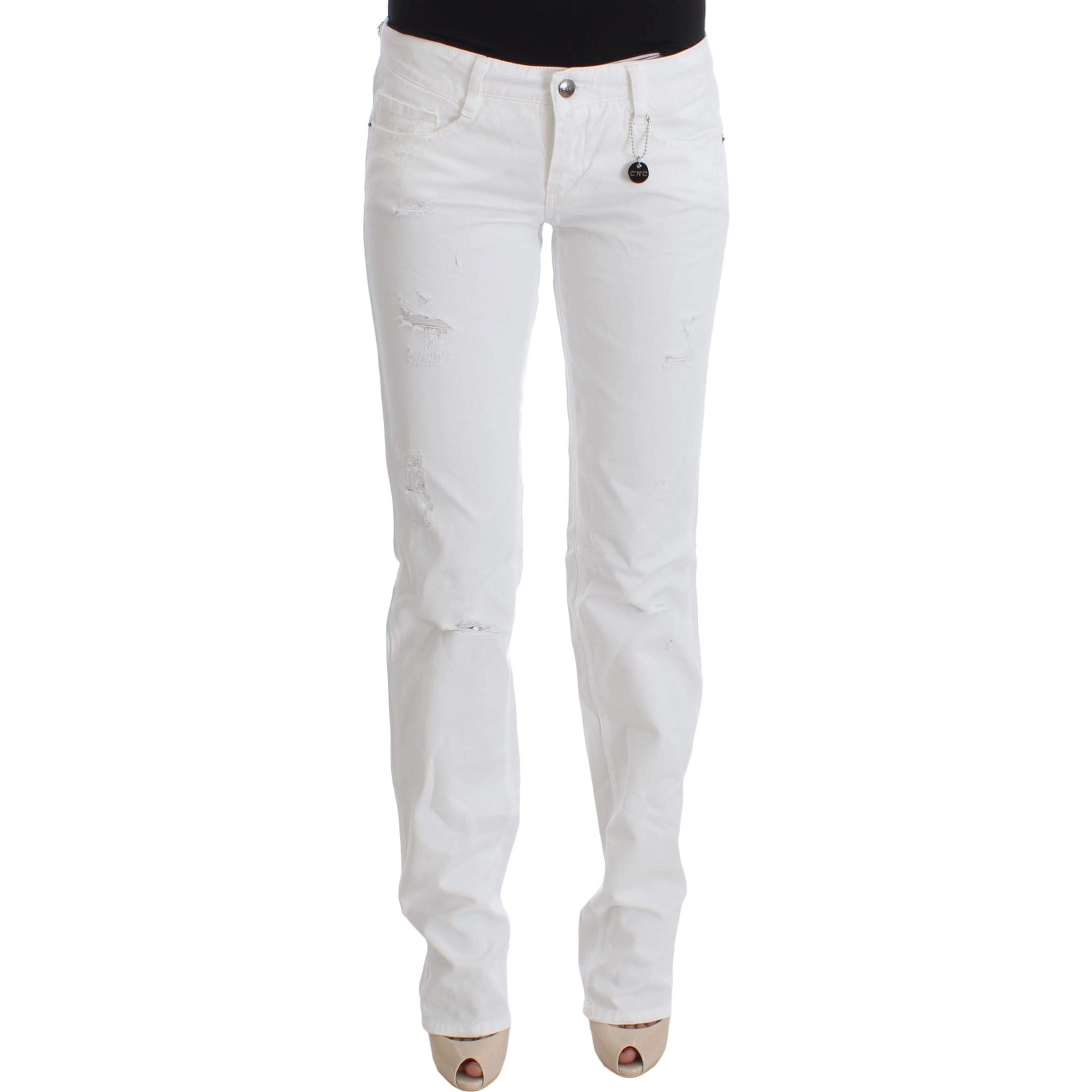 White Cotton Slim Fit Denim Bootcut Jeans