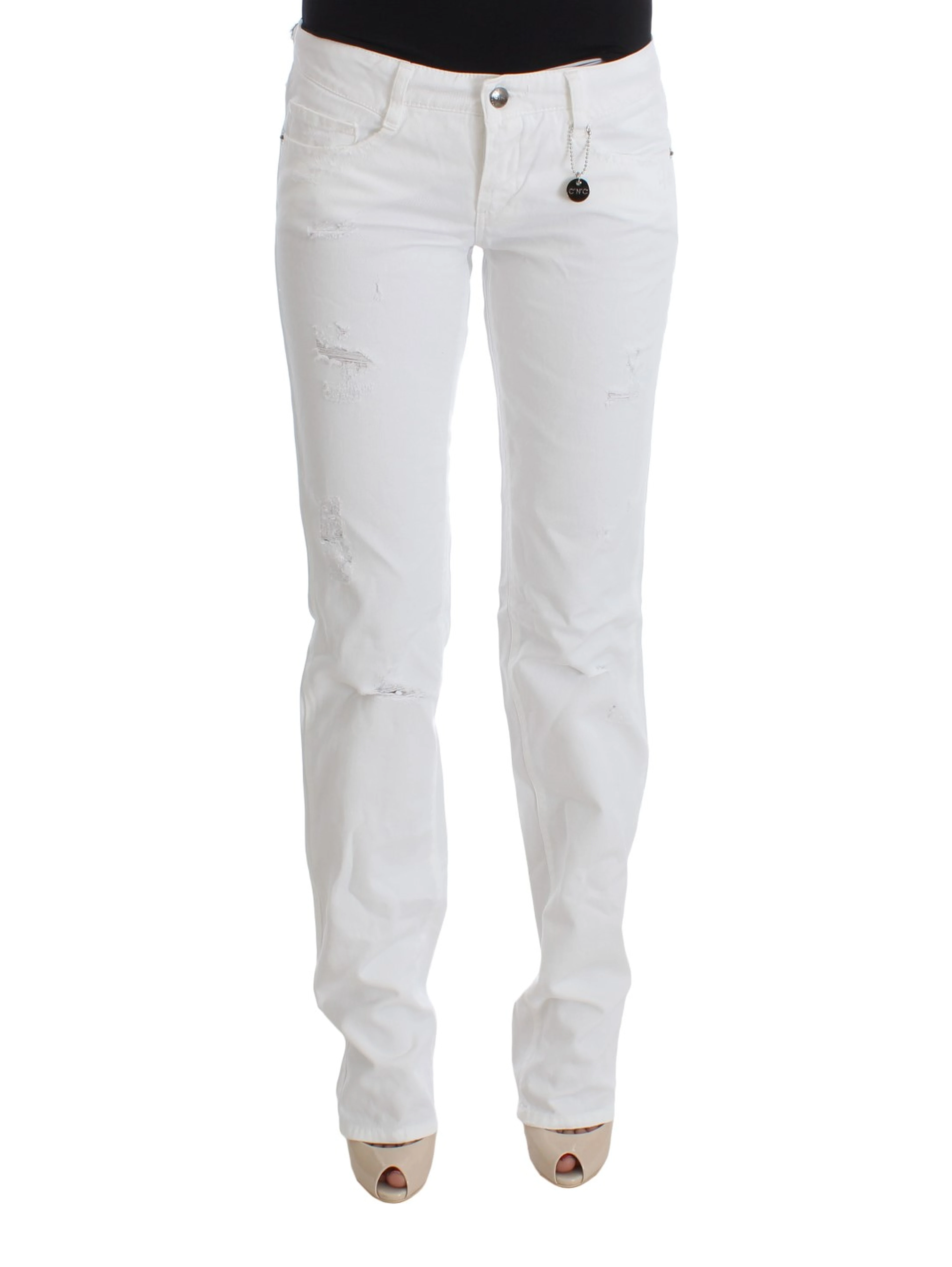 White Cotton Slim Fit Denim Bootcut Jeans