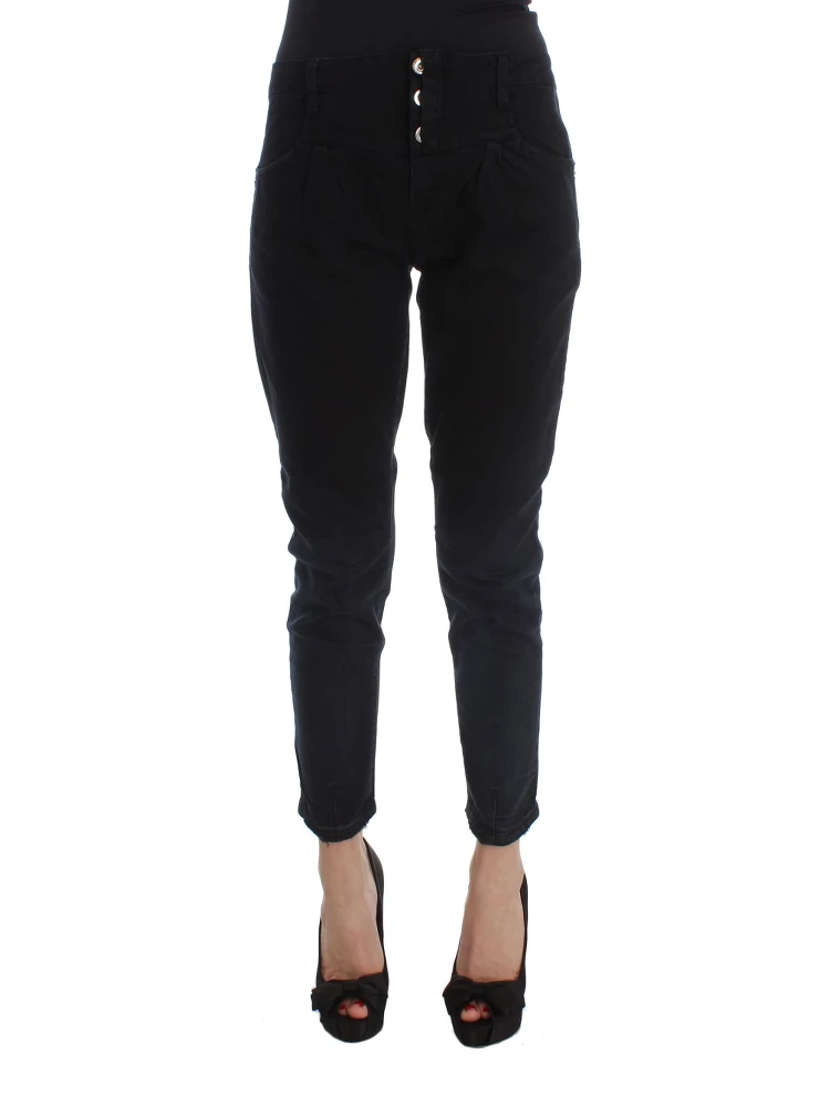 Black Cotton Slim Fit Cropped Jeans