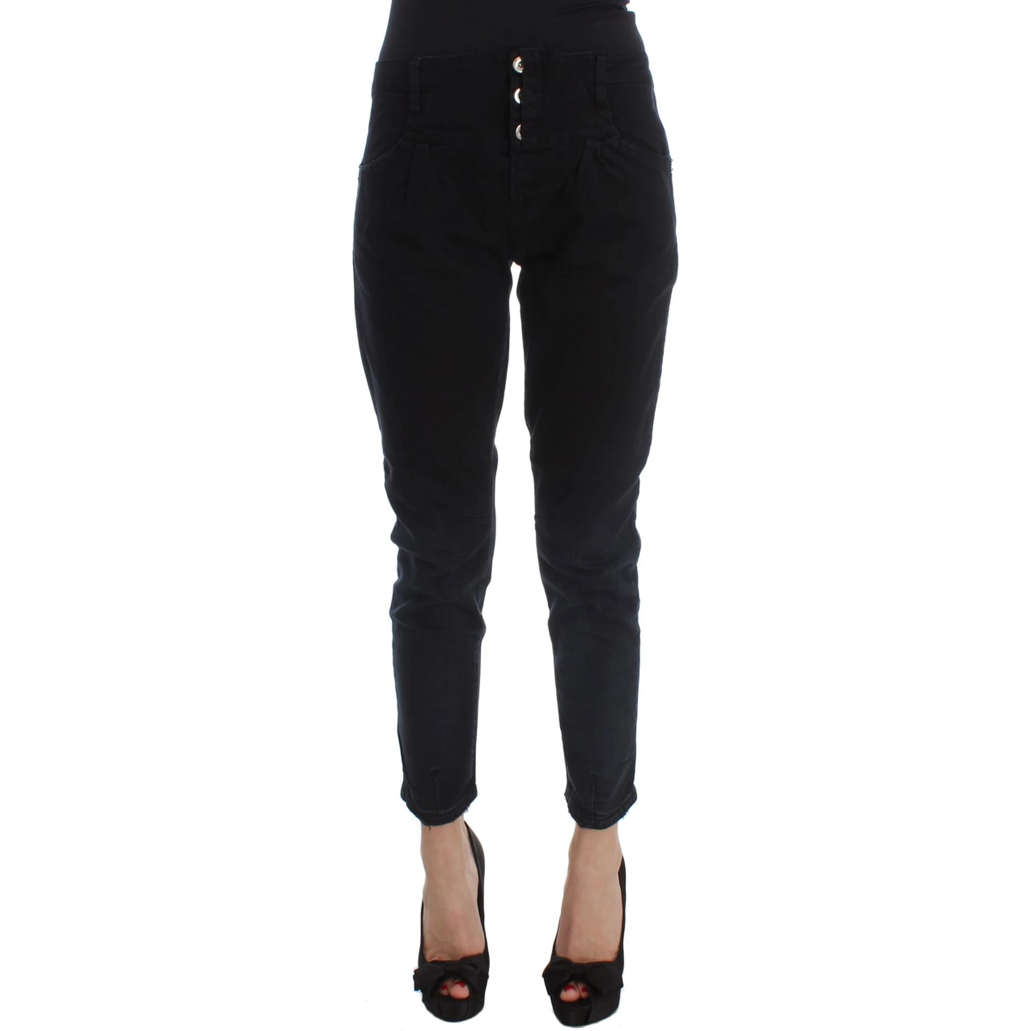 Black Cotton Slim Fit Cropped Jeans