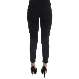 Black Cotton Slim Fit Cropped Jeans