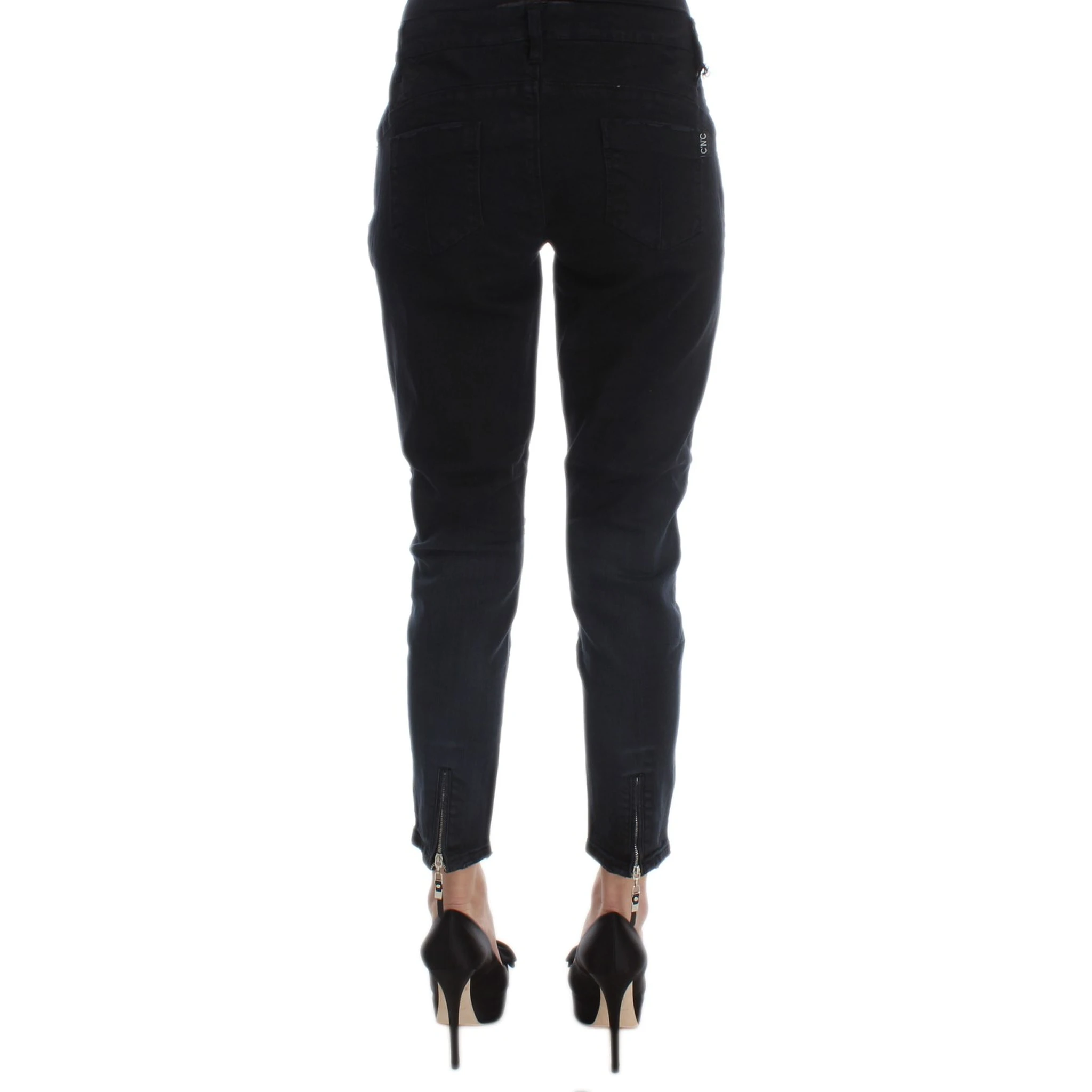 Black Cotton Slim Fit Cropped Jeans